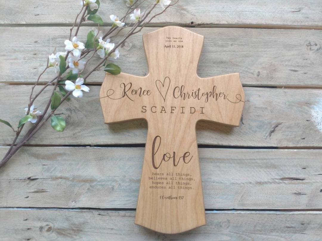 Personalized Wedding Cross Gift: Engraved Wood Blessing, Christian ...