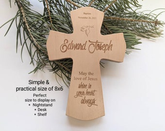 SMALL  Baptism Cross Gift for godchild, Small Baby Dedication Gift, Personalized Baptism Gift, small Laser Engraved Cross