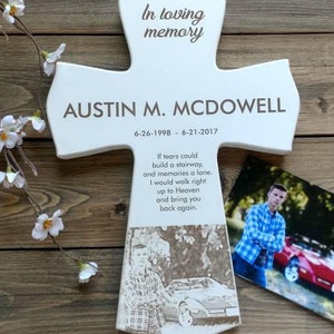 Personalized Picture Wood Cross Gift, Memorial Photo Cross Gift, Wood Memorial Photo Crosses, Memorial crosses, son memorial cross, image 4