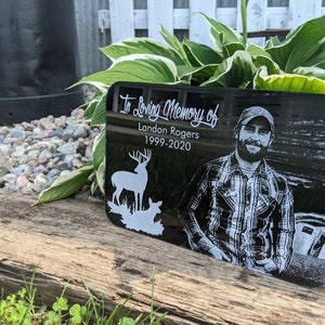 11.75 x 7.5 Outdoor Memorial Gift With Photograph, Picture Memorial Gift For Bench, Outdoor Memorial sign, Black Acrylic Outdoor Memorial