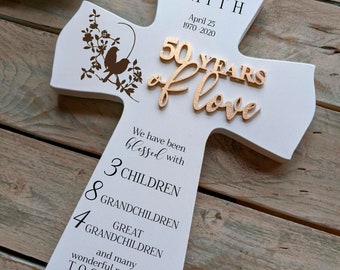 50th Anniversary Gift For Parents, Wood Cross 50th Personalized Anniversary Gift For Parents, Religious 50th wedding Anniversary Cross,