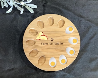 Rotating Wood Deviled Egg Platter, Hostess Gift, 12-Egg Tray