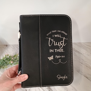 Personalized Leather Bible Cover, Laser Engraved Scripture