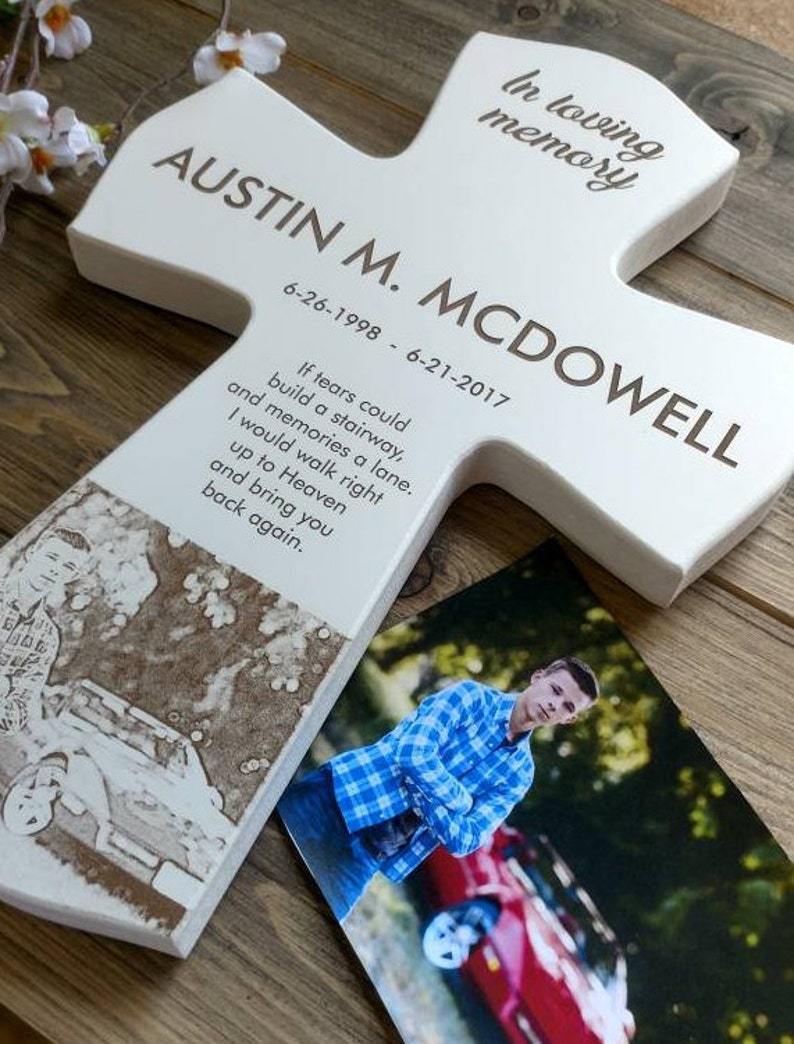 Personalized Picture Wood Cross Gift, Memorial Photo Cross Gift, Wood Memorial Photo Crosses, Memorial crosses, son memorial cross, image 2