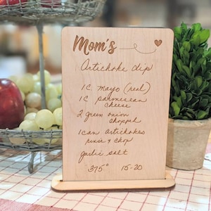 Personalized Wood Recipe Card for Mom, Handwritten Wood Recipe Card , Handwritten Recipe wood card, Grandma's Recipe handwritten,