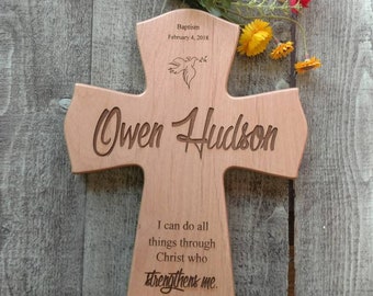 Personalized I Can Do All Things Baptism Cross For Child, I Can Do All Things, Baby Dedication Cross, Personalized Baptism Gift,