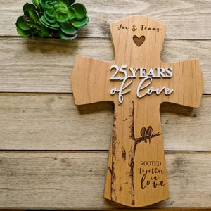 25th Anniversary Cross Rooted in Love Gift, 25th Personalized Anniversary Gift For Parents, Religious 25th wedding Anniversary Cross,
