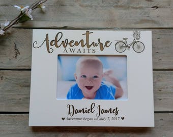 Adventure Awaits Personalized Baby Picture Frame, Personalized Baby Adventure Frame, Newborn Baby Gift, Engraved Newborn Gift,