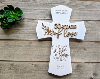 50th Anniversary Wood Cross Gift For Parents, Wood Cross 60th Personalized Anniversary Gift For Parents, Religious 40th wedding Anniversary