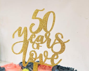 50th anniversary cake topper for party, gold 50th wedding anniversary cake topper, gold cake topper for 50th anniversary