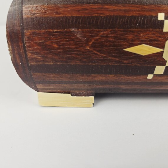 Vtg Handmade Straw Inlaid Wooden Trinket Box Geom… - image 6