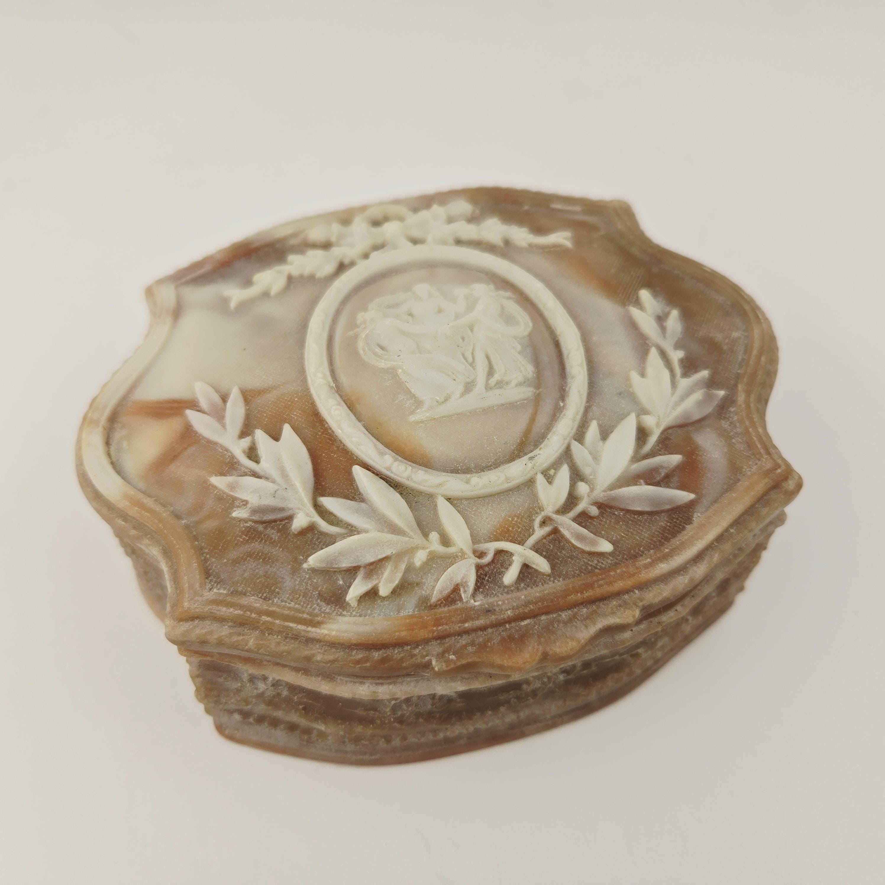 Vintage Incolay Stone Jewelry Box Handcrafted USA Victorian Cameo 