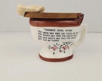 Vintage Goodbye Cruel World Person In Toilet Farewell Figurine Japan Ceramic