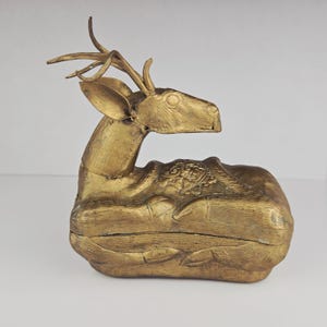 Cambodian Style Brass Deer Antelope Betel Nut Trinket Box Container with Lid Vintage MCM Collectible Rare