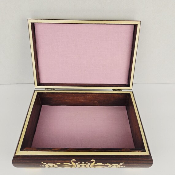 Vtg Handmade Straw Inlaid Wooden Trinket Box Geom… - image 9