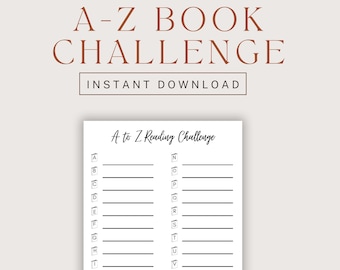 Druckbare Lese Herausforderung Tracker | A-Z Buch-Challenge| Alphabet-Buch-Challenge | Lese Journal Printable | US Letter, A4, A5 Größen