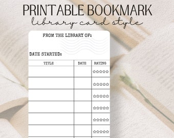 Bibliothekskarten-Stil druckbares Lesezeichen, Lesetagebuch, Leseliste, Bibliotheksbuch Tracker, Vintage Bibliothekskarten-Lesezeichen, Digitales Buchtagebuch
