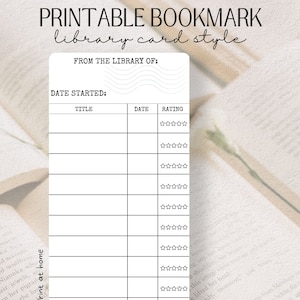 Library Card Style Printable Bookmark, Reading Log, Reading List, Library Book Tracker, Vintage Library Card Bookmark, Digital Book Log