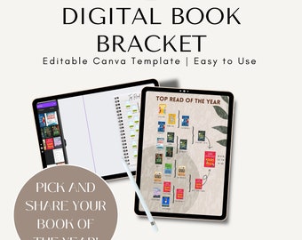 Digitale Buchhalterung | Reading Herausforderungs-Tracker | Digitales Buch Journal | Buch des Jahres | Bearbeitbare Canva Vorlage