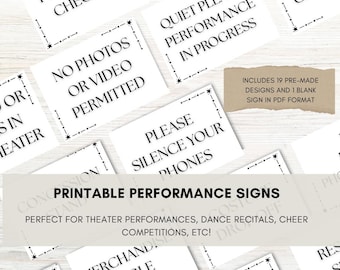 Performance Signage Pack druckbare Designs für Aufführungen Tanz Recitals Schule spielen Community Theater jubeln Wettbewerb zeigen Schilder