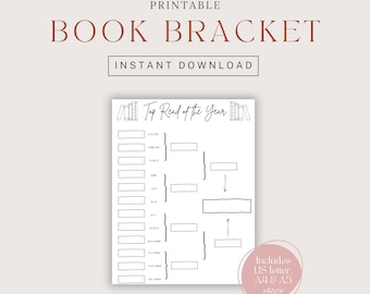 Printable Buch Klammer PDF | Top-Buch des Jahres | Lese Journal Printable | US Letter, A4, A5 Größen | Reading Challenge Tracker