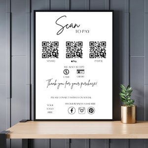 Scan to Pay Sign Digital Canva Template, Small Business Payment Sign, QR code sign, Editable Canva Template