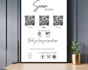 Scan to Pay Sign Digital Canva Template, Small Business Payment Sign, QR code sign, Editable Canva Template