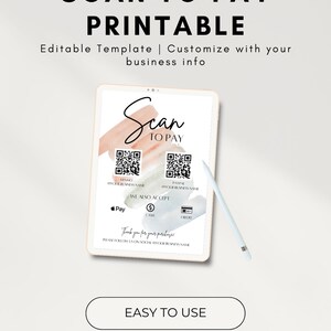 Scan to Pay Sign Digital Canva Template, Small Business Payment Sign, QR code sign, Editable Canva Template