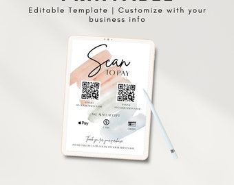 Scan to Pay Sign Digital Canva Template, Small Business Payment Sign, QR code sign, Editable Canva Template