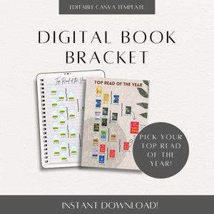 Soporte de libro digital / Rastreador de retos de lectura / Diario de libros digital / Libro del año / Plantilla editable de Canva