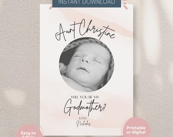 Propuesta de madrina, ¿Serás mi madrina?, Regalo de madrina, Regalo para madrina, Plantilla editable de Canva, Invitación de madrina