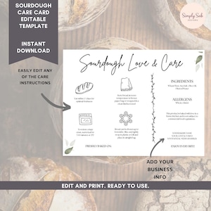 Bewerkbare zuurdesem onderhoudsinstructies kaart 4 x 6 canva volledig bewerkbare sjabloon afdrukbaar voor ambachtelijk brood hobbyisten voor kleine bedrijven