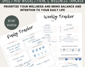 Tägliche Wöchentliche Wellness Tracker Druckbare Vorlage Essen Mahlzeit Übung Wasser, Selbstfürsorge & Reflexion Log Gesunde Gewohnheiten PDF Digitales Journal