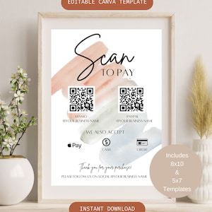 Scan to Pay Sign Digital Canva Template, Small Business Payment Sign, QR code sign, Editable Canva Template