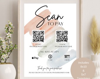 Scan to Pay Sign Digitale Canva Vorlage, Small Business Zahlungsschild, QR-Code Schild, bearbeitbare Canva Vorlage