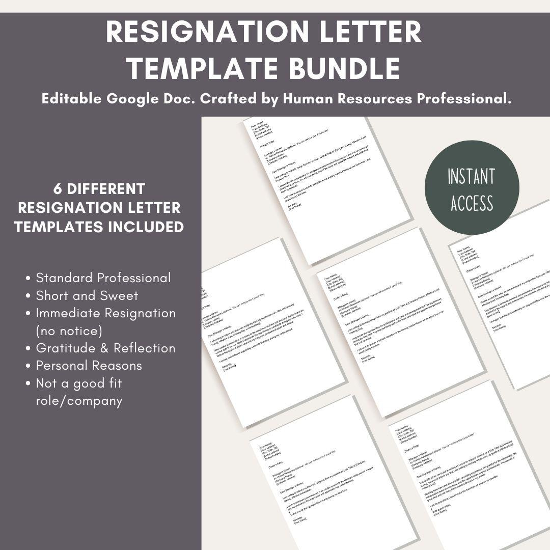 Resignation Letter Editable Template Bundle HR Approved Professional ...