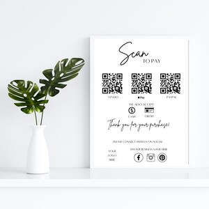 Scan to Pay Sign Digital Canva Template, Small Business Payment Sign, QR code sign, Editable Canva Template