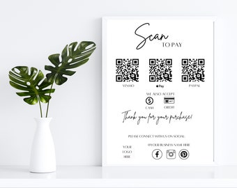 Scan to Pay Sign Digital Canva Template, Small Business Payment Sign, QR code sign, Editable Canva Template