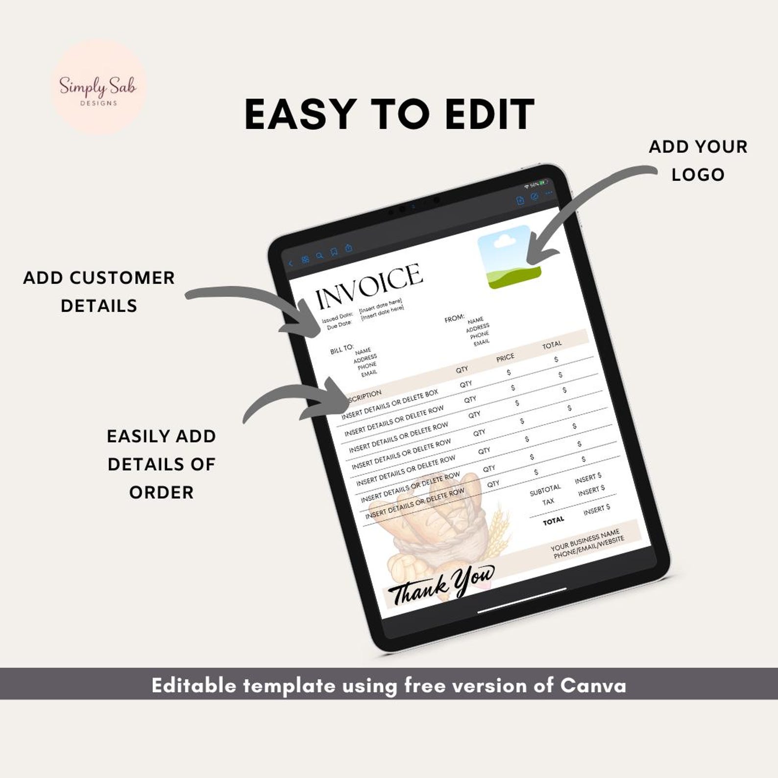 Editable Bakery Invoice Template for Small Bakery Business Home Bakery ...