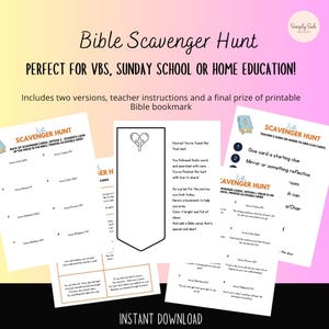 Bible Scavenger Hunt VBS Vacation Bible School Sunday School Bible Study Kids Teens Adults Bible Game Instant Digital Printable