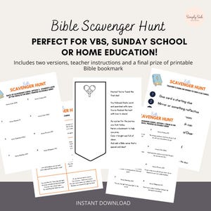 Bible Scavenger Hunt VBS Vacation Bible School Sunday School Homeschool Printable Bible Activity with Bookmark Instant Digital Download