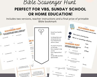 Bibel Schnitzeljagd VBS Urlaub Bibelschule Sonntagsschule Homeschool Druckbare Bibel Aktivität mit Lesezeichen Sofortiger digitaler Download