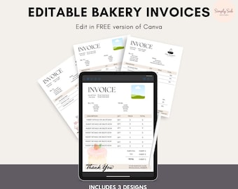 Bearbeitbare Bäckerei Rechnungsvorlage für kleine Bäckerei Geschäft Home Bakery Sauerteig Sofortiger Download Canva Bearbeitbar Nur Digital