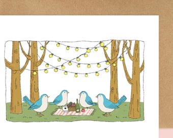 Birds Having a Picnic Greeting Card | Thinking of You Card | Blank Cards | Cute Card | Thank You Card | Cute Animals Cards