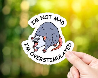 I'm Not Mad I'm Overstimulated Vinyl Sticker | Opossum Sticker | Laptop Stickers | Water Bottle Stickers | Journal Stickers | Animal Sticker
