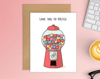Gumball Heart Candy Machine Card | Valentine's Day Card | Thinking of You Card | Blank Cards | Cute Card | Galentine's Day