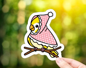 Cockatiel in Hooded Cape Vinyl Sticker: Bird Lover Gift