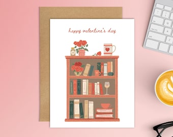 Bookshelf Valentine's Day Card | Book Lover | Galentine's Day| Thinking of You Card | Blank Cards | Cute Card | Book Lover