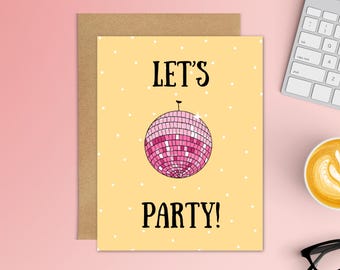 Disco Ball Greeting Card: Let's Party Blank Card