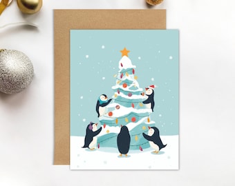 Penguin Christmas Tree Card | Holiday Blank Card